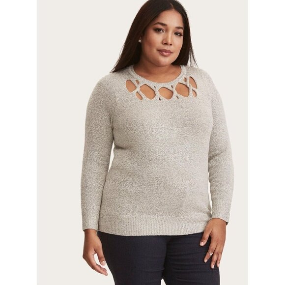 Torrid Women's Plus Size 5 (5X) Grey Slash Yoke Pullover Knit Sweater DEFECT - Picture 1 of 11